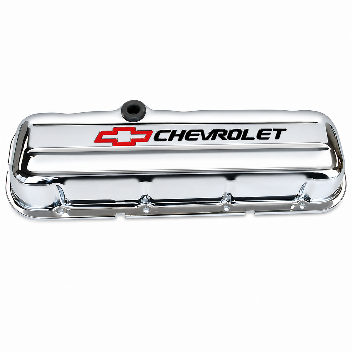 Bb Valve Covers, Stamped, Chevrolet And Bowtie Emblem, Short, With Baffle, Chrome, Pair