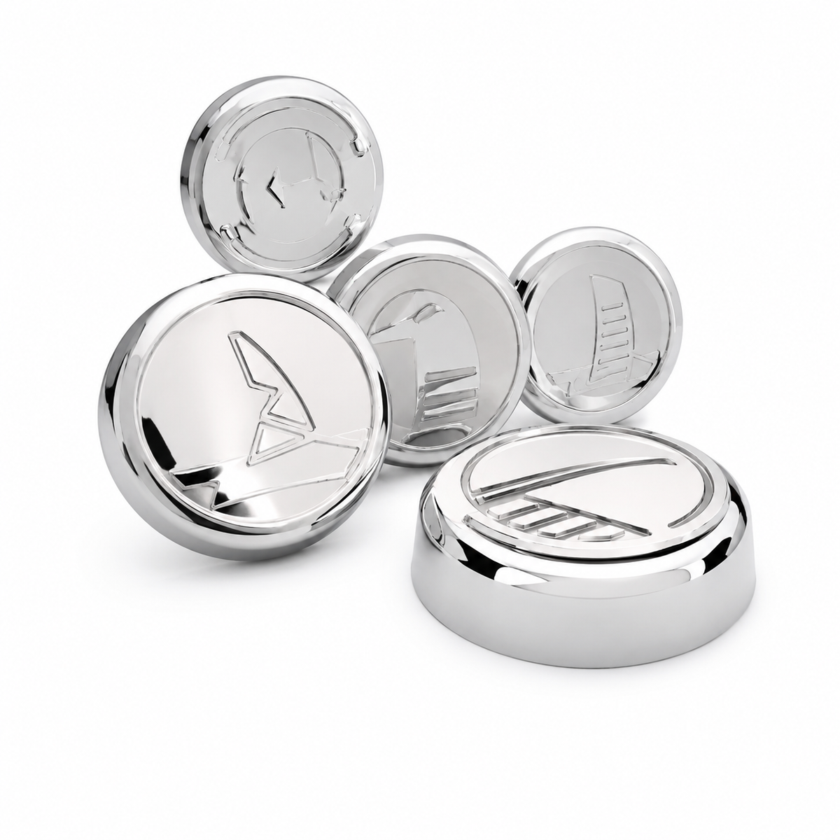 Cap Cover Set Fluid Cap Covers Chrome/Brushed S/S Executive Series Automatic Only-5 Pieces-97-04