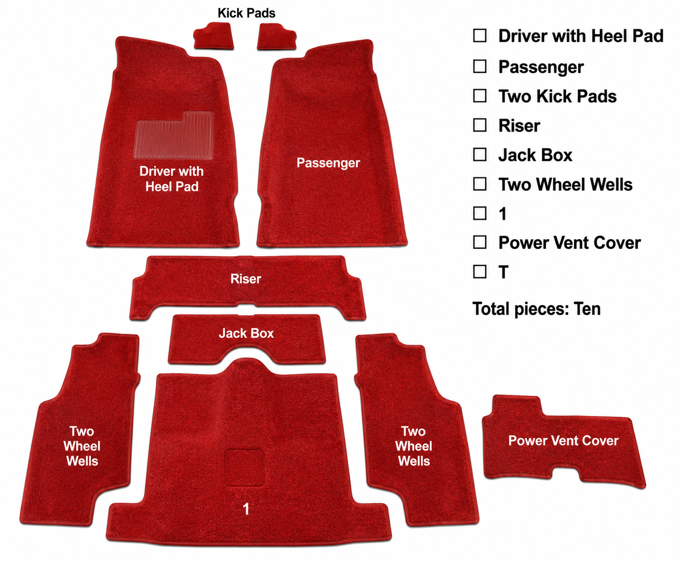 Carpet Set Complete Coupe-80-20 Loop Rayon/Nylon No Pad-65-66