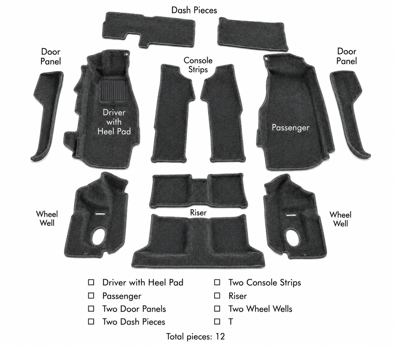 Carpet Set Complete Coupe Cut Pile Poly Back-88-89