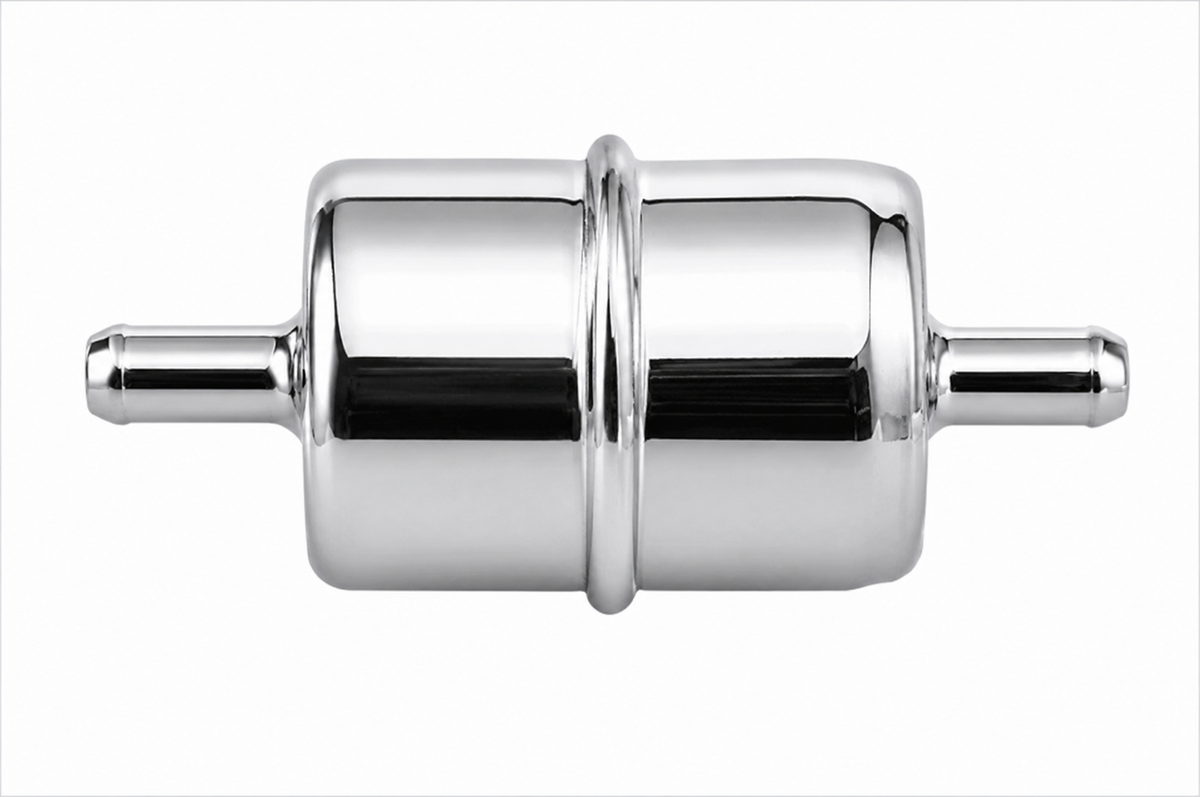 Chrome Steel Fuel Filter 3/8" Push On Inlet & Outlet