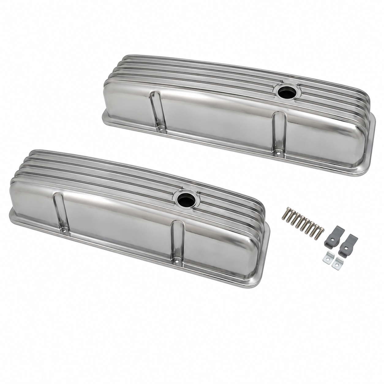 Cover Valve Finned Polished Aluminum Small Block With Holes Pair-58-86