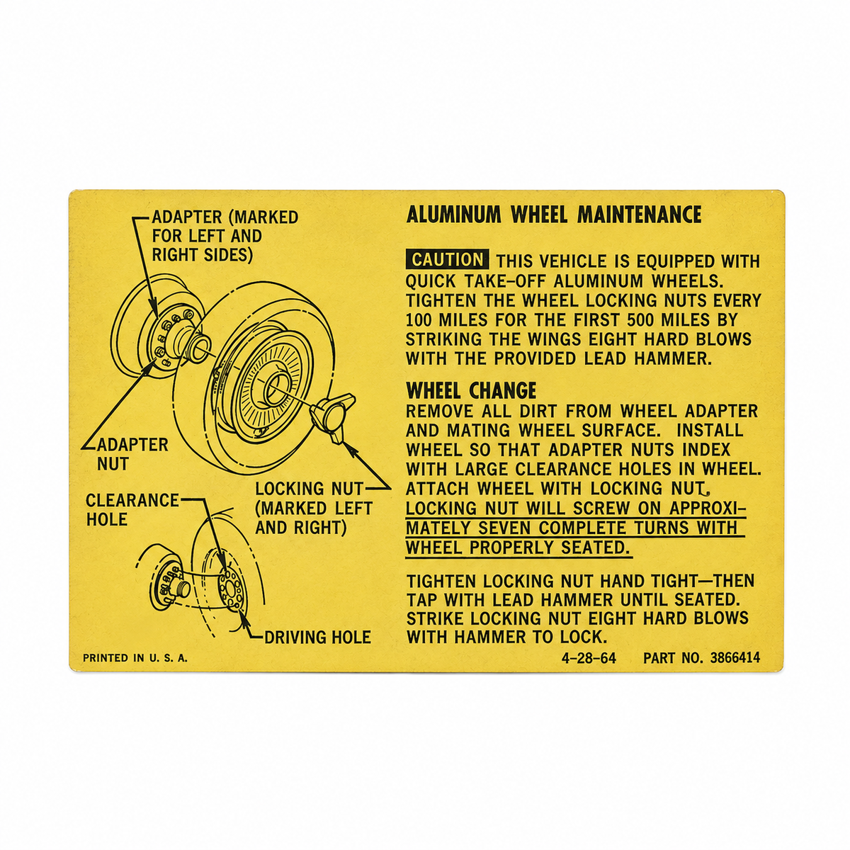 Instructions Aluminum Knock Off Wheels For Glove Box Owners Manual-64-66