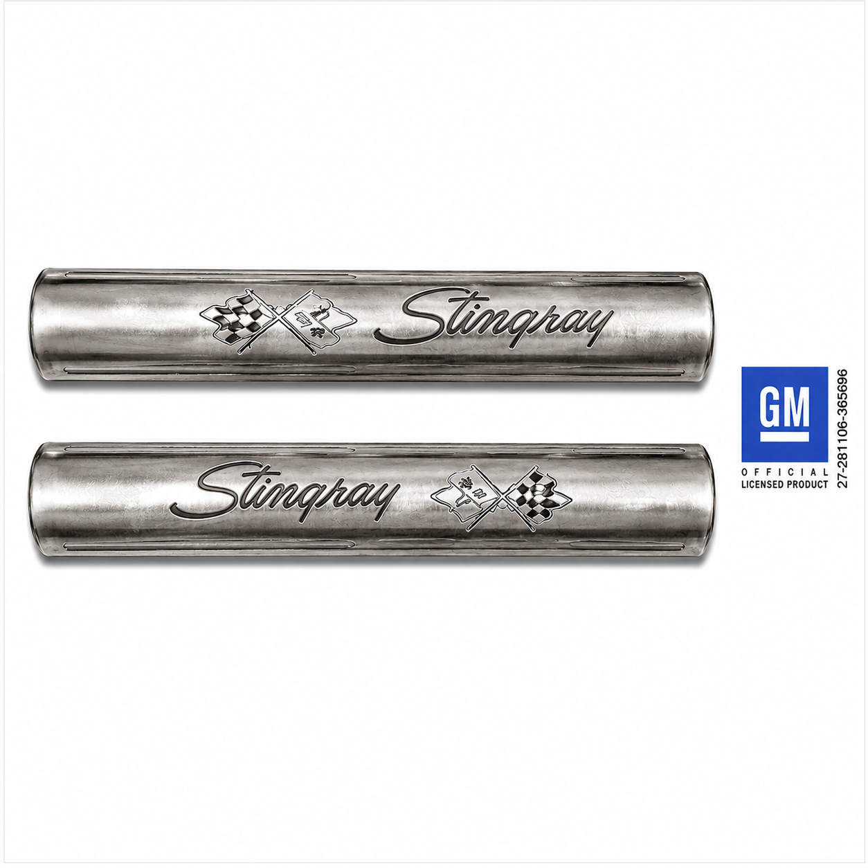 Shield Side Exhaust Polished Stainless Steel With Stingray Logo & Cross Flags Pair-63-82