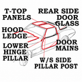 Weatherstrip Kit Coupe Body And T Top Usa-1 St Design Usa-11 Pieces-68
