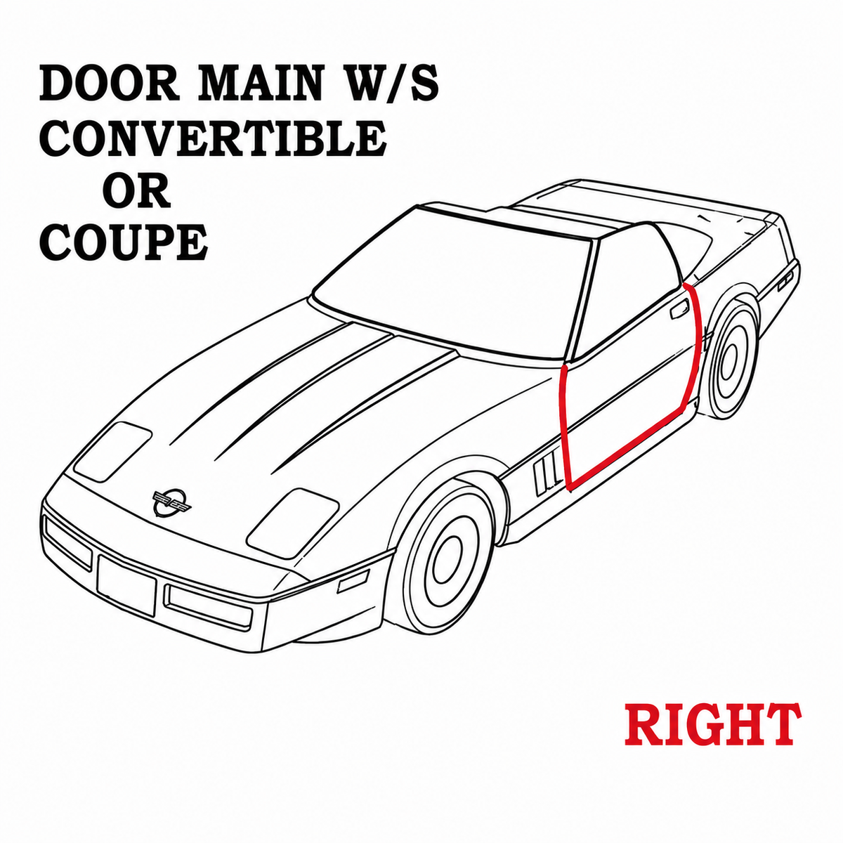Weatherstrip Door Main Coupe Or Convertible USA Right-84-89