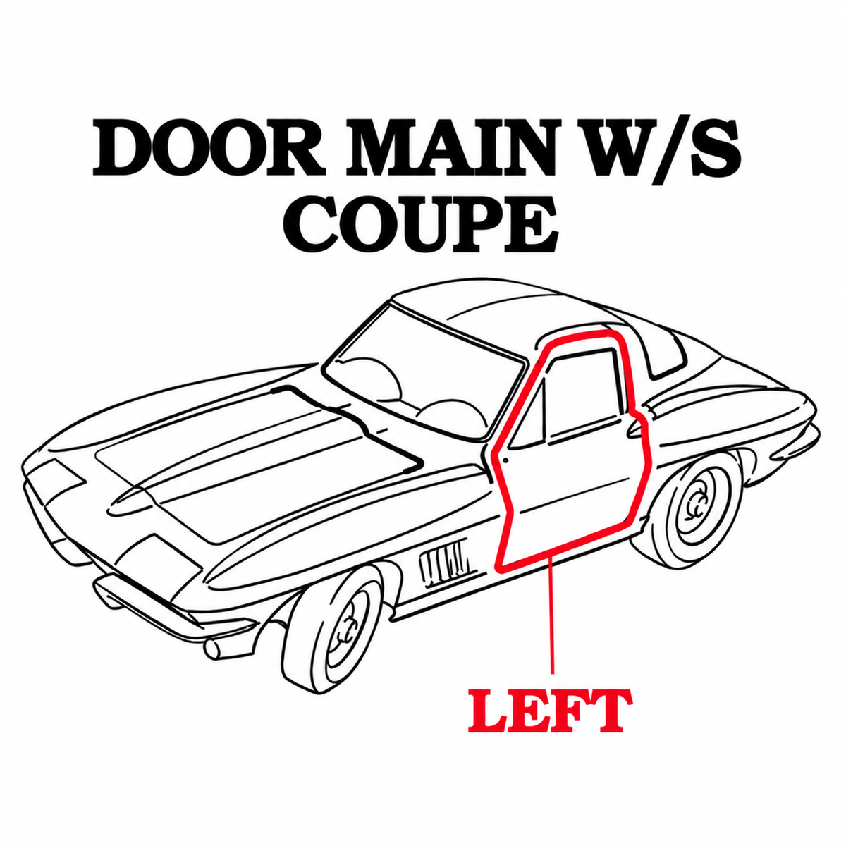 Weatherstrip Door Main Coupe USA Left-63-67