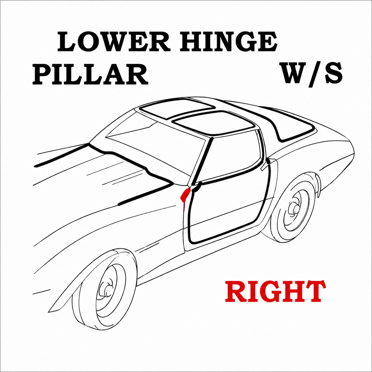 Weatherstrip Lower Hinge Pillar Coupe, T Top Or Convertible Usa Right-68-72
