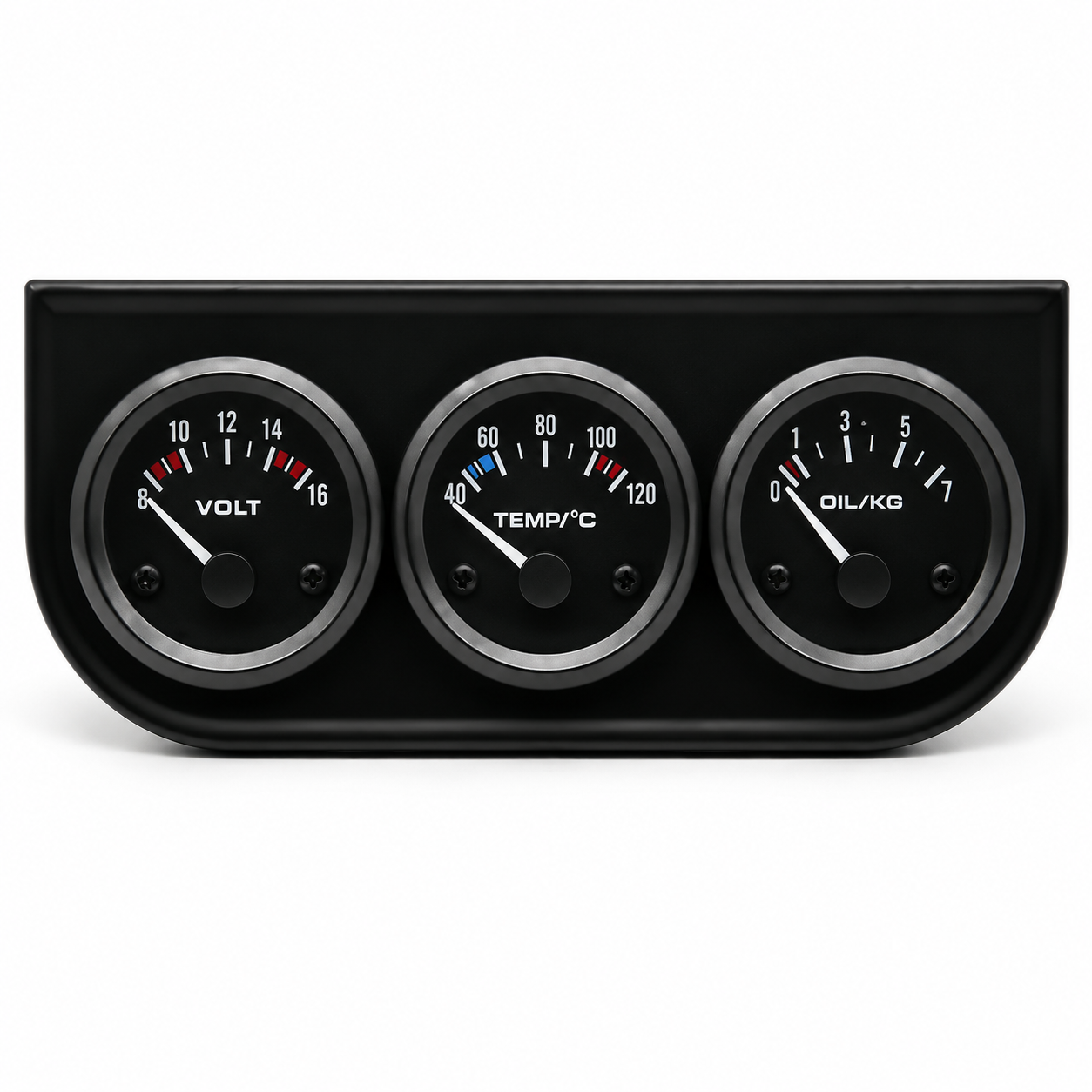 Water Temp-Oil Pressure-Volt Triple Guage Kit Black/Chrome Bezel Black/White Face with Temp Senso