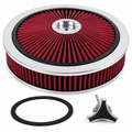 Air Cleaner & Filter Super Flow Through - Washable - 14'x3" Dia to fit 5-1/8th Carb Neck - Red