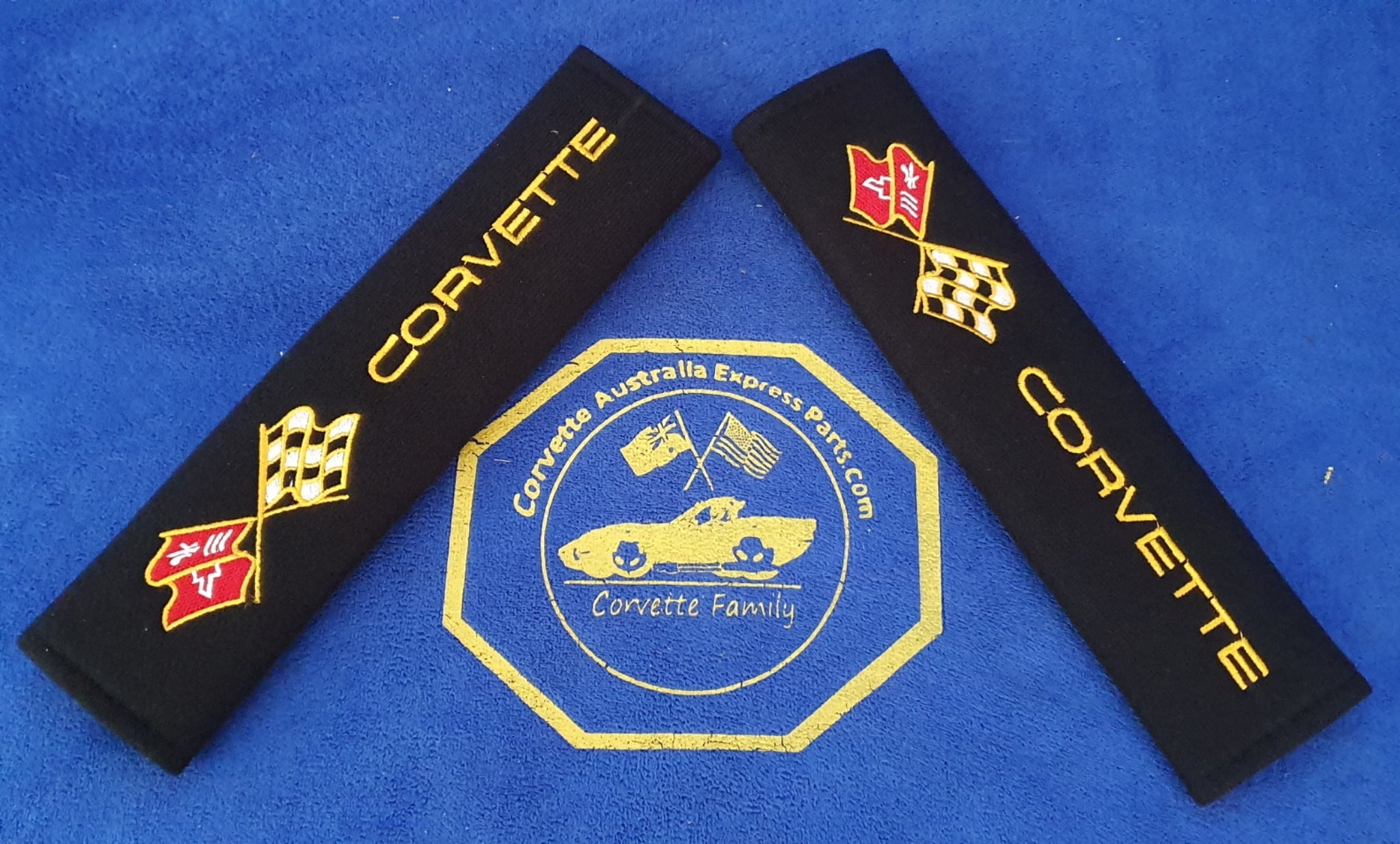 2Pcs/Set Universal Cotton Seat Belt Shoulder Pads Covers Emblems For Corvette C3