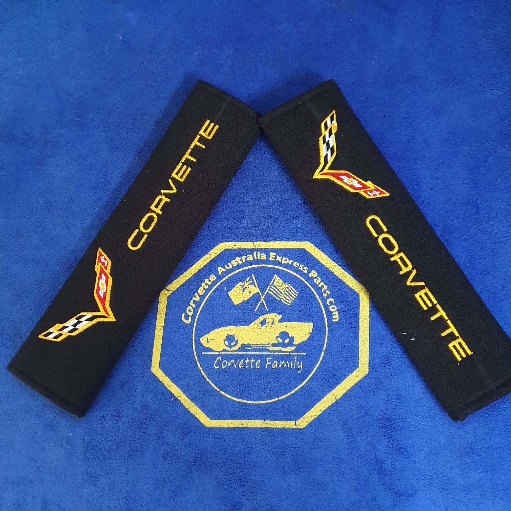 2Pcs/Set Universal Cotton Seat Belt Shoulder Pads Covers Emblems For Corvette C7