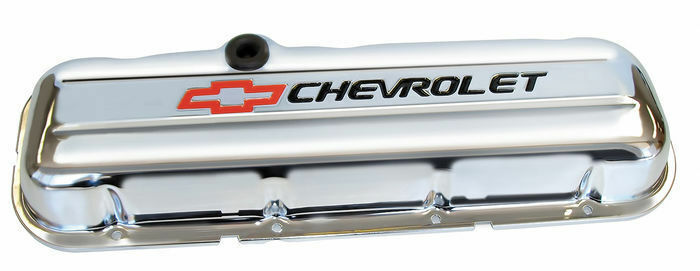 Bb Valve Covers, Stamped, Chevrolet And Bowtie Emblem, Short, With Baffle, Chrome, Pair
