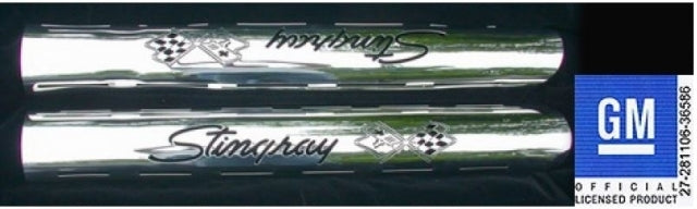 Shield Side Exhaust Polished Stainless Steel With Stingray Logo & Cross Flags Pair-63-82