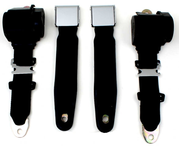 Seat Belt Conversion Assembly-3 Point Vertical Mount Chrome Lift Buckle Colors Pair-63-67