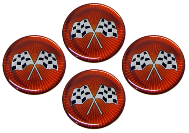 Emblem Set Wheel Cross Flag Red Sunburst-1 3-4-Set Of 4